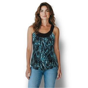 Perseption Concept Women’s Halter Tank Top Flowy Art To Wear Blue Abstract L